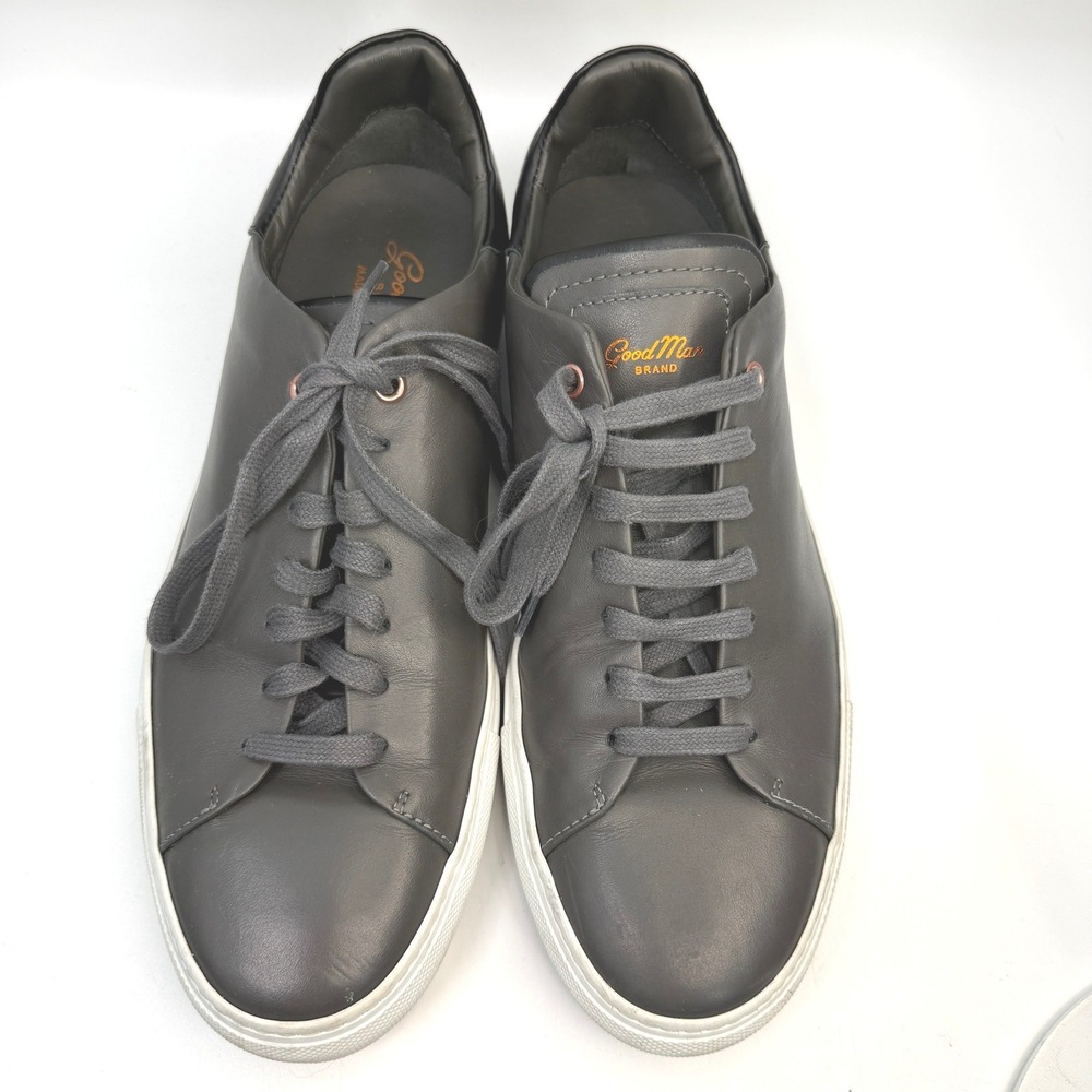 Good Man Brand Mens 9.5 Dark Gray Leather Lace Up Sneakers Minimalist Streetwear - Picture 3 of 8